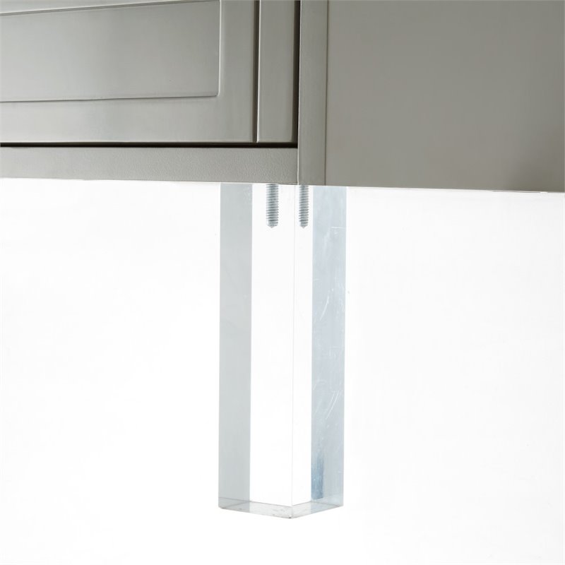 Posh Living Mackenzie 2-Hidden Shelf Nighstand with Lucite Legs in Gray