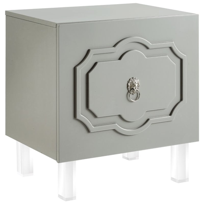 Posh Living Mackenzie 2-Hidden Shelf Nighstand with Lucite Legs in Gray
