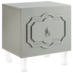 Posh Living Mackenzie 2-Hidden Shelf Nighstand with Lucite Legs in Gray