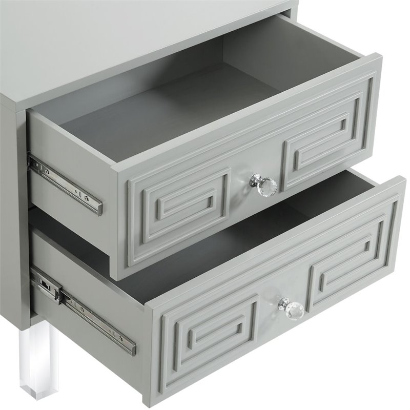 Posh Living Melanie 2Drawer Nightstand with Lucite Legs in Gray