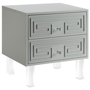 Posh Living Melanie 2-Drawer Nightstand with Lucite Legs in Gray
