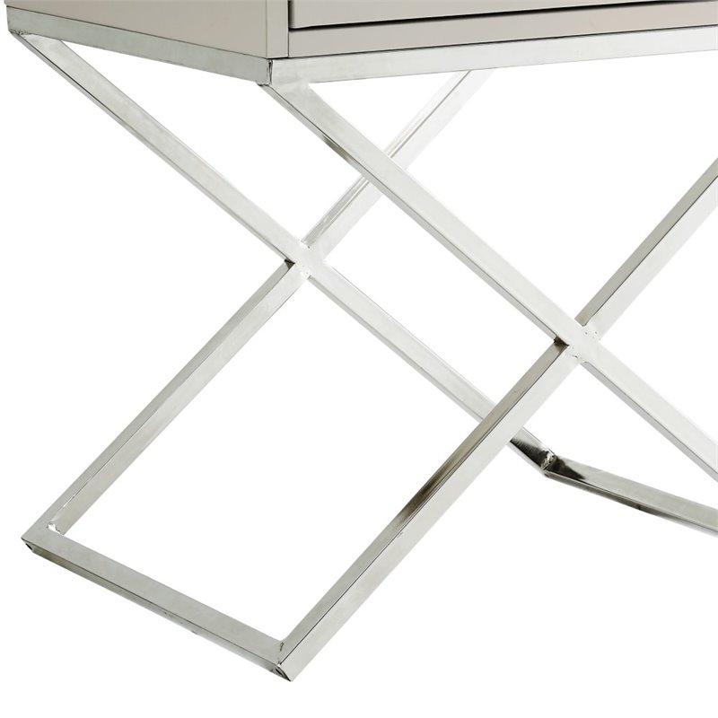 Posh Living Brianna 1-Drawer Nightstand with X-Metal Legs in Gray/Chrome