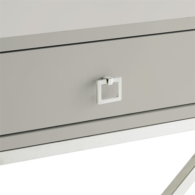 Posh Living Brianna 1-Drawer Nightstand with X-Metal Legs in Gray/Chrome