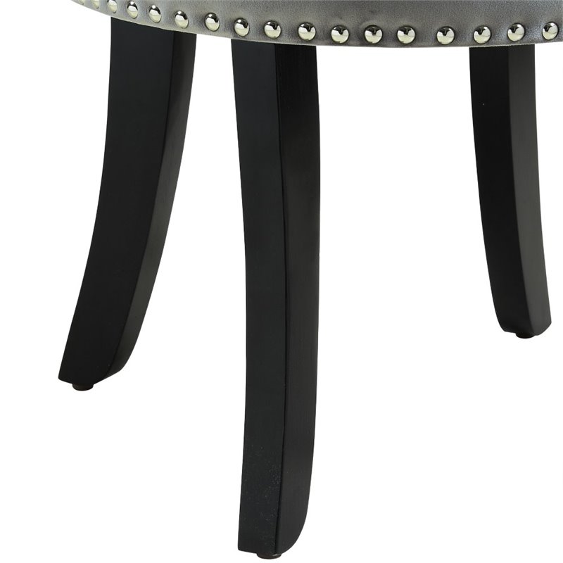 Posh Living Alena Tufted Velvet Vanity Stool with Nailhead Trim in Light Gray