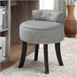Posh Alena Tufted Linen Fabric Vanity Stool with Nailhead Trim in Gray