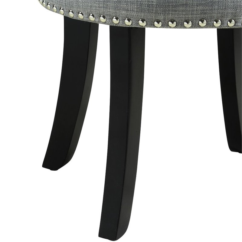 Posh Alena Tufted Linen Fabric Vanity Stool with Nailhead Trim in Gray