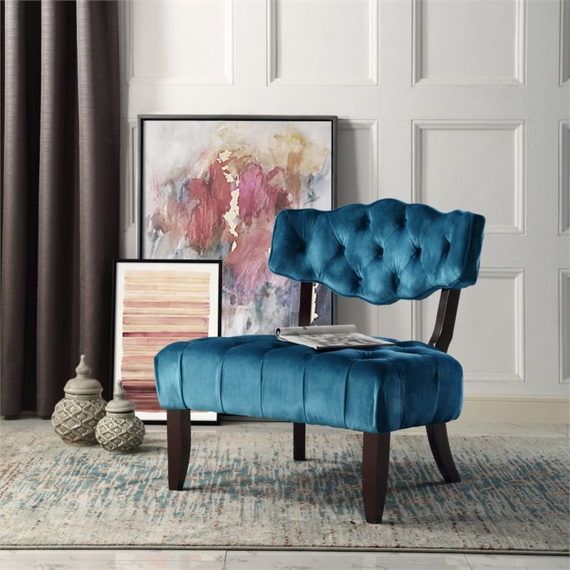 Adrian Teal Velvet Accent Chair - Armless Slipper - Button ...
