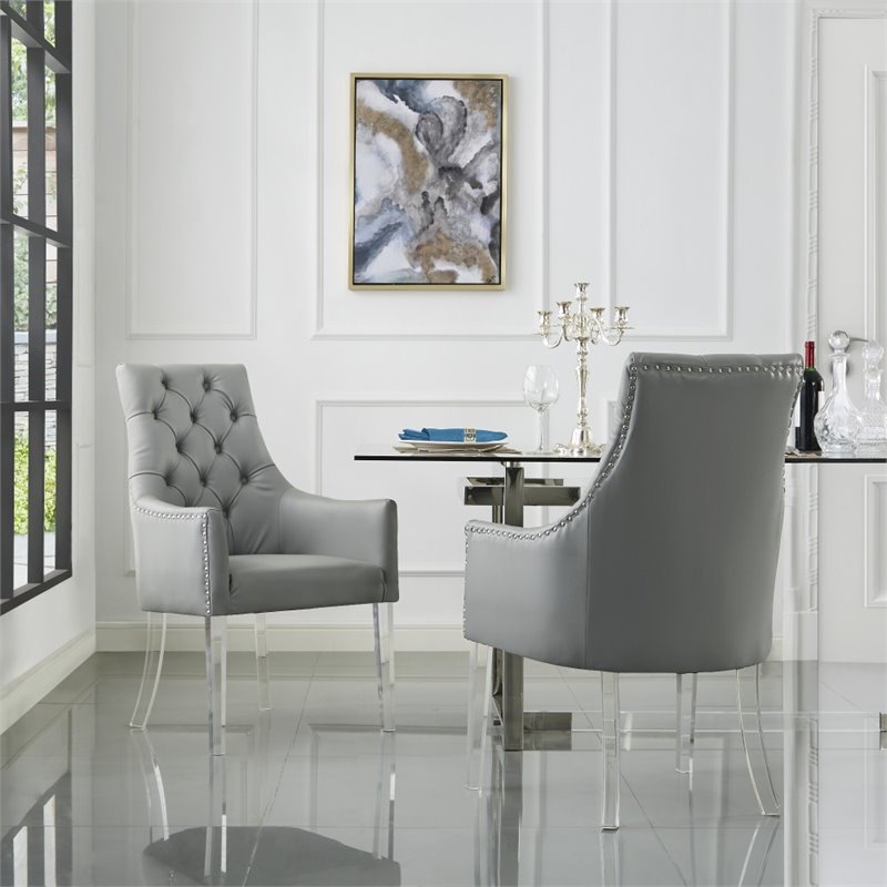 Posh Colton Faux Leather Dining Chair with Acrylic Legs - Gray (Set of 2)