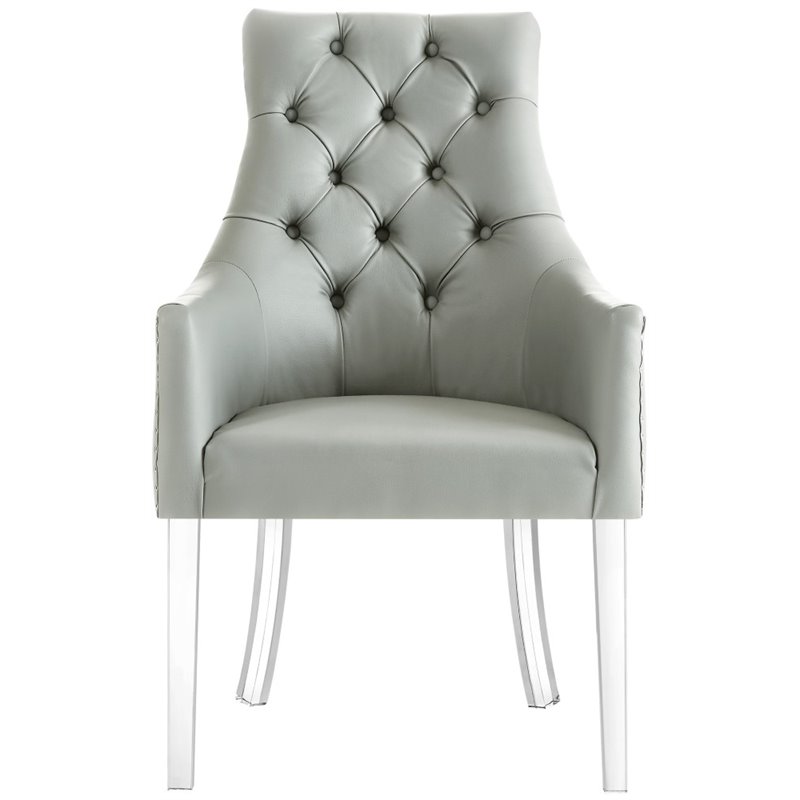 Posh Colton Faux Leather Dining Chair with Acrylic Legs - Gray (Set of 2)