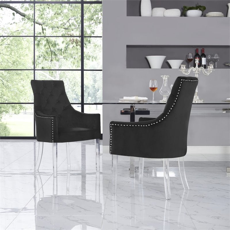 Posh Living Colton Velvet Dining Chair with Acrylic Legs - Black (Set of 2)