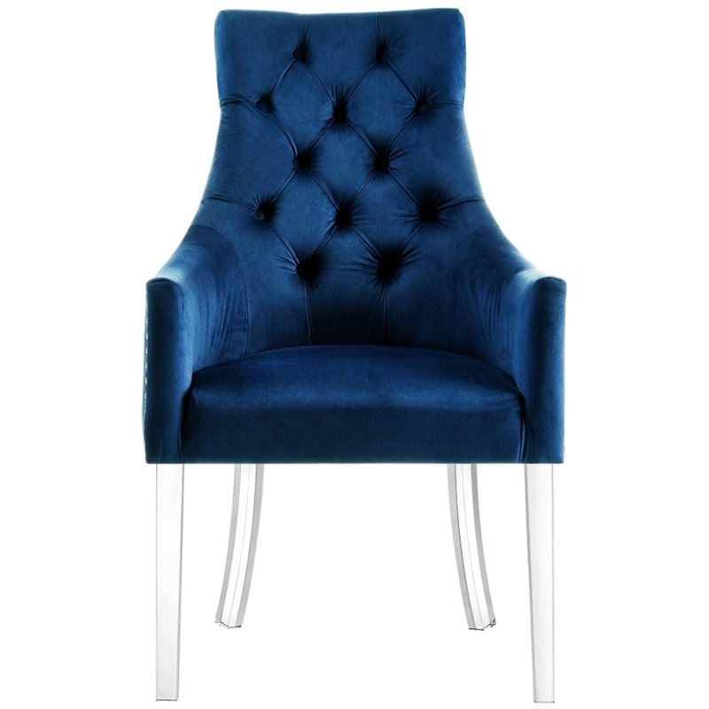 Posh Living Colton Velvet Dining Chair with Acrylic Legs - Navy Blue (Set of 2)