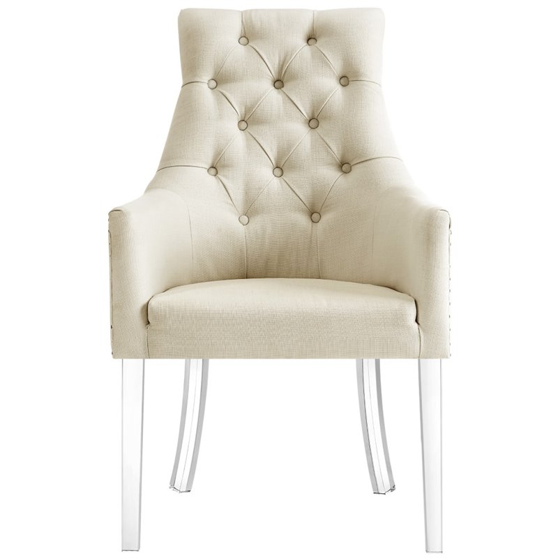 Posh Colton Linen Fabric Dining Chair with Acrylic Legs - Cream/White (Set of 2)