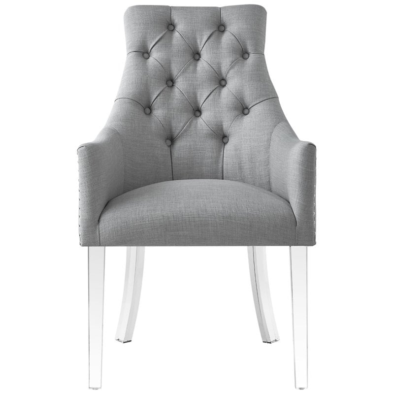 Posh Colton Linen Fabric Dining Chair with Acrylic Legs - Light Gray (Set of 2)
