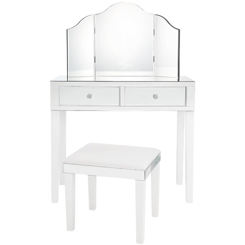 Posh Living Caleb 2-Drawer Bedroom Vanity Set with Stool and Mirror in White