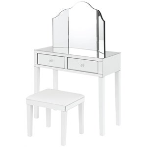 Posh Living Caleb 2-Drawer Bedroom Vanity Set with Stool and Mirror in White