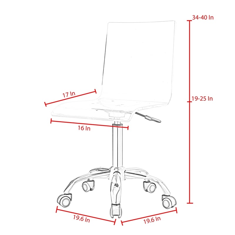 Posh Briar Stainless Steel and Acrylic Office Chair with Casters in Clear/Chrome