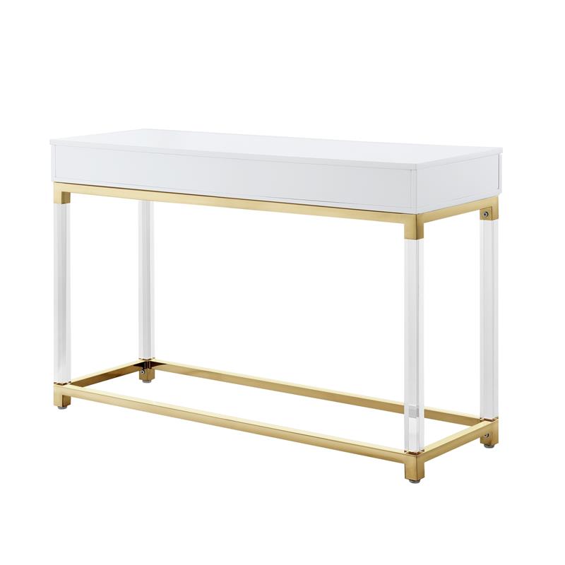 Posh Briar 2-Drawer Metal Console Table with Acrylic Legs in White/Gold