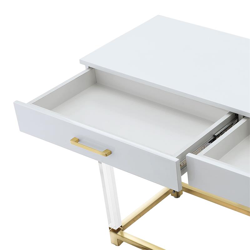 Posh Briar 2-Drawer Metal Console Table with Acrylic Legs in White/Gold