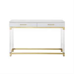 Posh Briar 2-Drawer Metal Console Table with Acrylic Legs in White/Gold