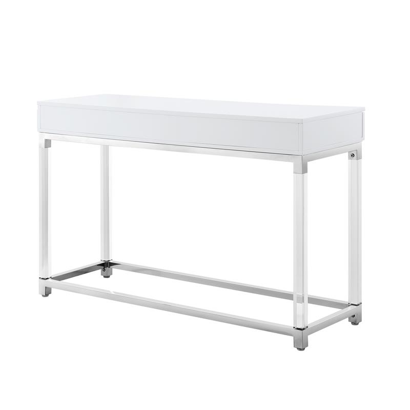 Posh Briar 2-Drawer Metal Console Table with Acrylic Legs in White/Chrome