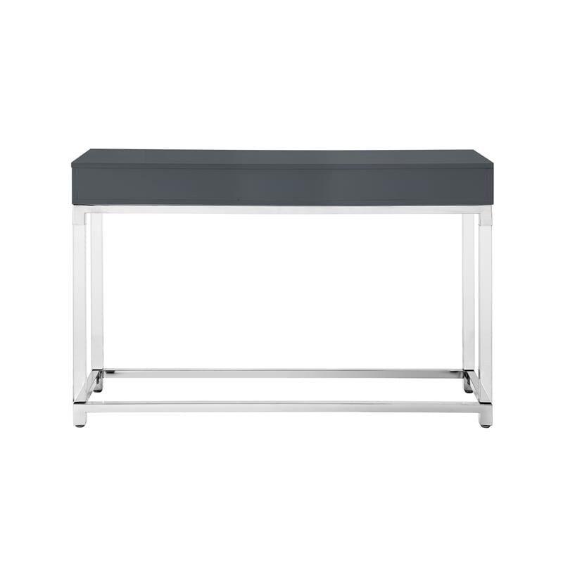 Posh Briar 2-Drawer Metal Console Table with Acrylic Legs in Dark Gray/Chrome