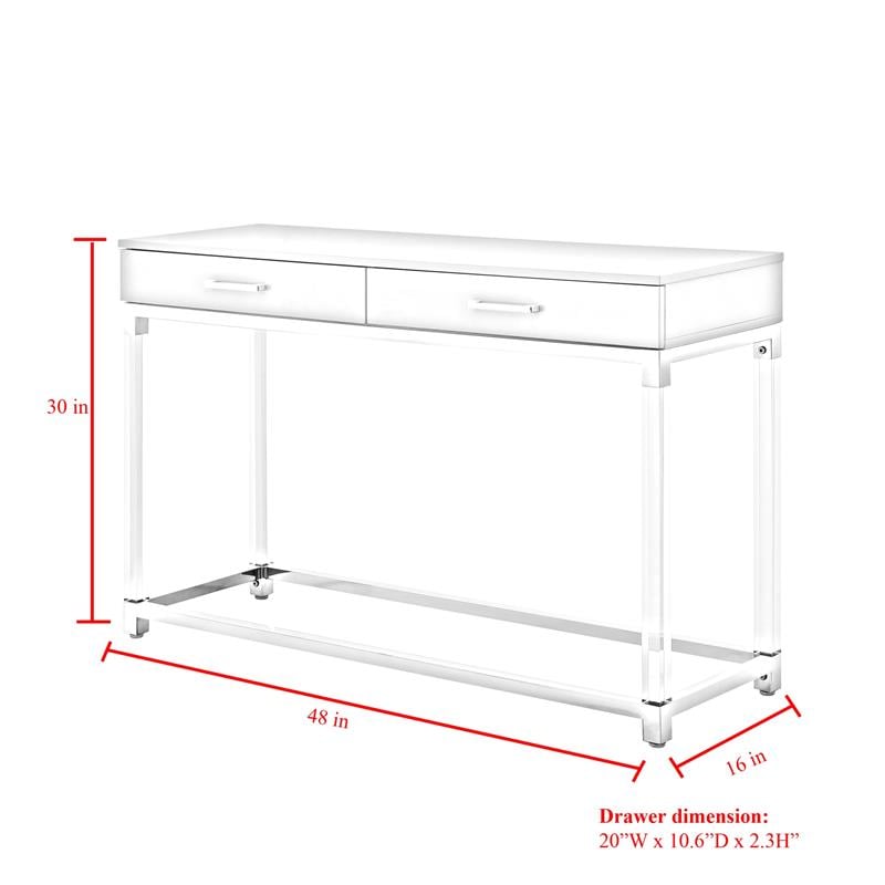 Posh Briar 2-Drawer Metal Console Table with Acrylic Legs in Dark Gray/Chrome