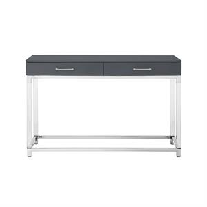 Posh Briar 2-Drawer Metal Console Table with Acrylic Legs in Dark Gray/Chrome