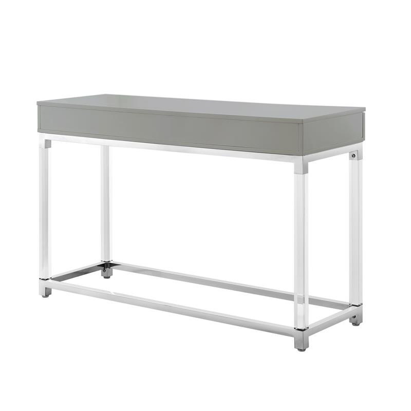 Posh Briar 2-Drawer Metal Console Table with Acrylic Legs in Light Gray/Chrome