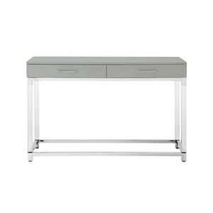 Posh Briar 2-Drawer Metal Console Table with Acrylic Legs in Light Gray/Chrome