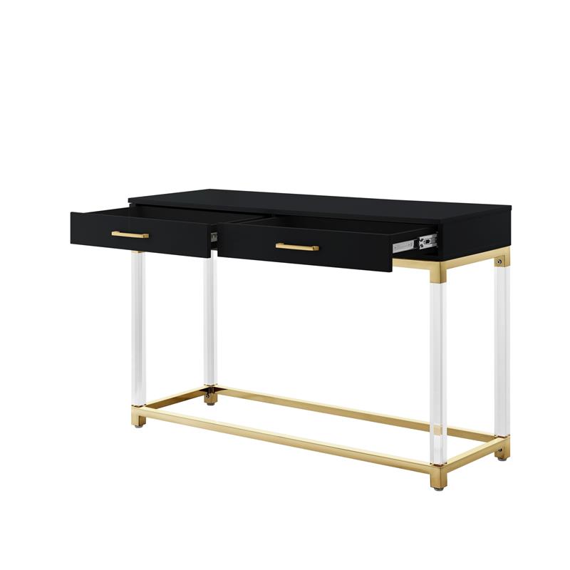 Posh Briar 2-Drawer Metal Console Table with Acrylic Legs in Black/Gold