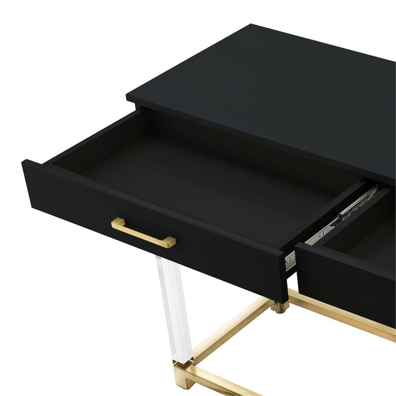 Posh Briar 2-Drawer Metal Console Table with Acrylic Legs in Black/Gold
