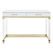 Posh Briar 2-Drawer Metal Writing Desk with Acrylic Legs in White/Gold