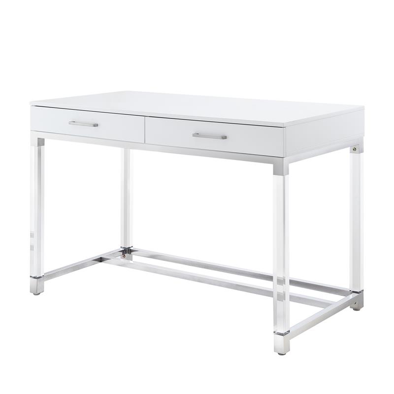 Posh Briar 2Drawer Metal Writing Desk with Acrylic Legs in White