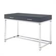 Posh Briar 2-Drawer Metal Writing Desk with Acrylic Legs in Dark Gray/Chrome