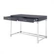 Posh Briar 2-Drawer Metal Writing Desk with Acrylic Legs in Dark Gray/Chrome