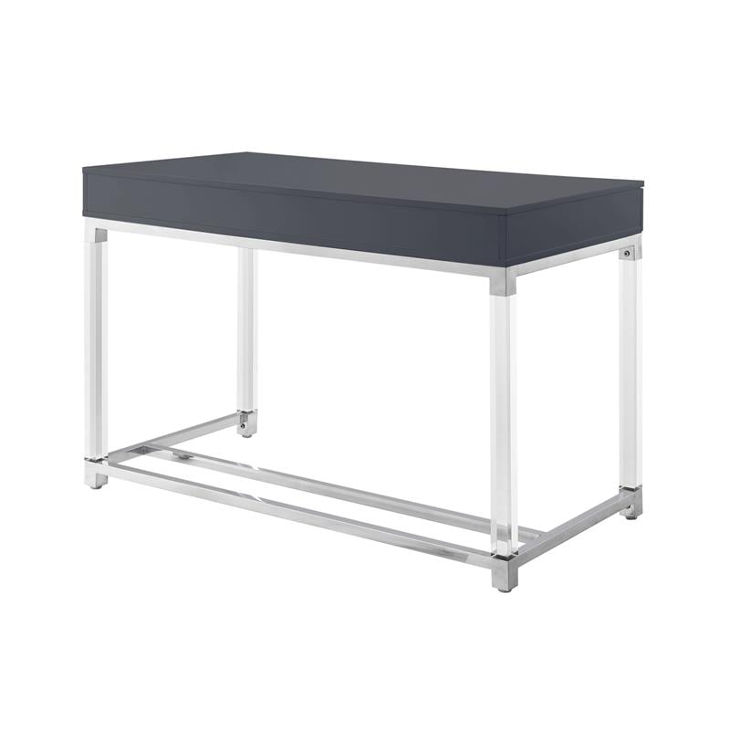 Posh Briar 2-Drawer Metal Writing Desk with Acrylic Legs in Dark Gray/Chrome