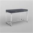 Posh Briar 2-Drawer Metal Writing Desk with Acrylic Legs in Dark Gray/Chrome