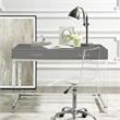 Posh Briar 2-Drawer Metal Writing Desk with Acrylic Legs in Dark Gray/Chrome