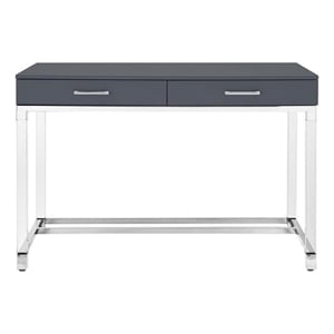 Posh Briar 2-Drawer Metal Writing Desk with Acrylic Legs in Dark Gray/Chrome