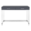 Posh Briar 2-Drawer Metal Writing Desk with Acrylic Legs in Dark Gray/Chrome