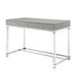 Posh Briar 2-Drawer Metal Writing Desk with Acrylic Legs in Light Gray/Chrome