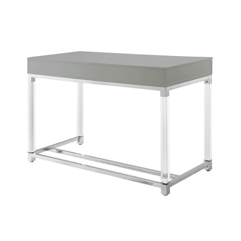Posh Briar 2-Drawer Metal Writing Desk with Acrylic Legs in Light Gray/Chrome