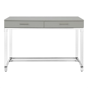 Posh Briar 2-Drawer Metal Writing Desk with Acrylic Legs in Light Gray/Chrome