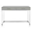 Posh Briar 2-Drawer Metal Writing Desk with Acrylic Legs in Light Gray/Chrome