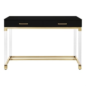 Posh Briar 2-Drawer Metal Writing Desk with Acrylic Legs in Black/Gold