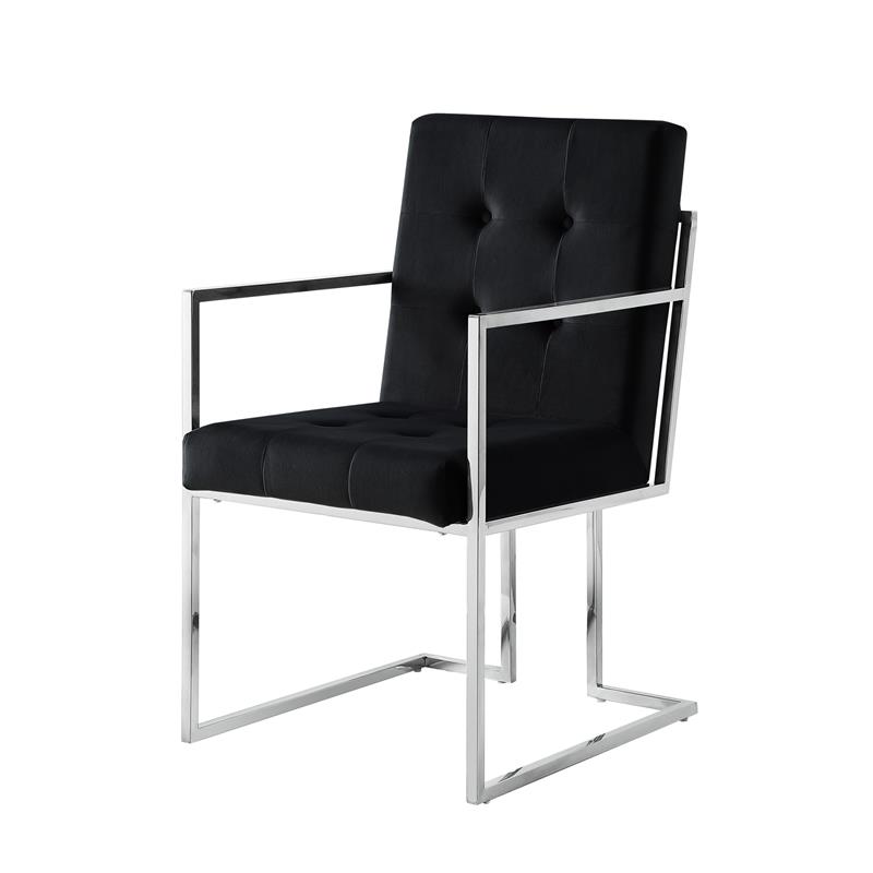 Posh Living Evan Button Tufted Velvet Dining Chair Black/Chrome (Set of 2)