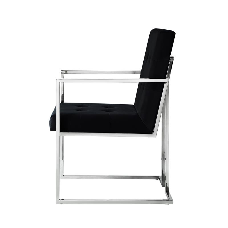 Posh Living Evan Button Tufted Velvet Dining Chair Black/Chrome (Set of 2)
