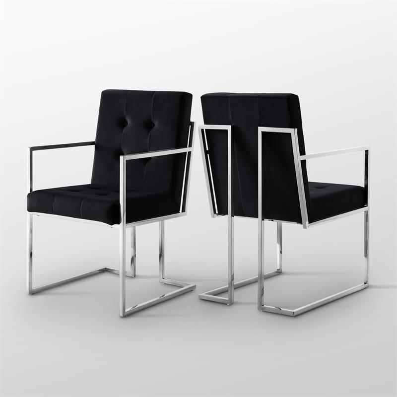 Posh Living Evan Button Tufted Velvet Dining Chair Black/Chrome (Set of 2)