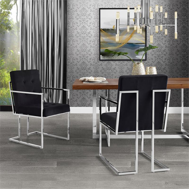 Posh Living Evan Button Tufted Velvet Dining Chair Black/Chrome (Set of 2)