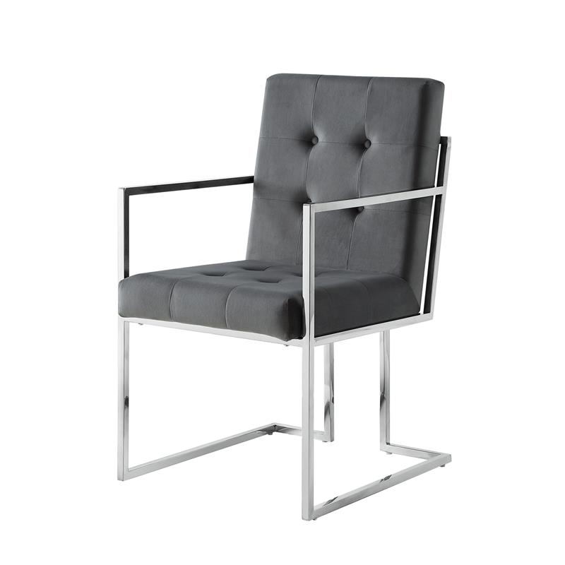 Posh Living Evan Button Tufted Velvet Dining Chair Gray/Chrome (Set of 2)